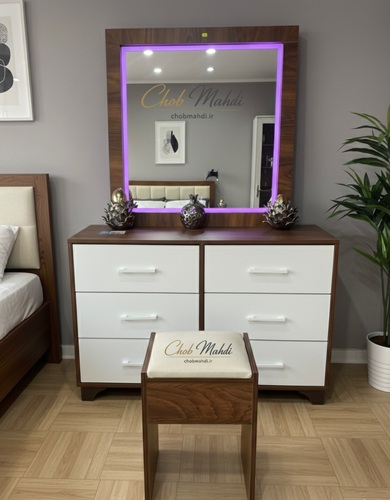 میز آرایش و دراور ۶ کشو با آینه LED و صندلی