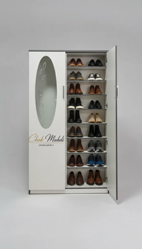 جاکفشی ایستاده با آینه بیضی طرح دار رنگ کتان روشن و طوسی