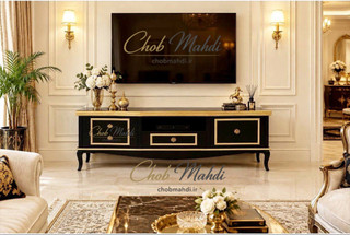 میز تلویزیون مشکی طلایی کلاسیک کد 55